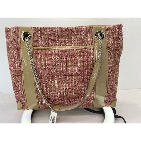 Brighton Josette Pink Tweed & Faux Leather Shoulder Bag With Flower Accent - Picture 8 of 9